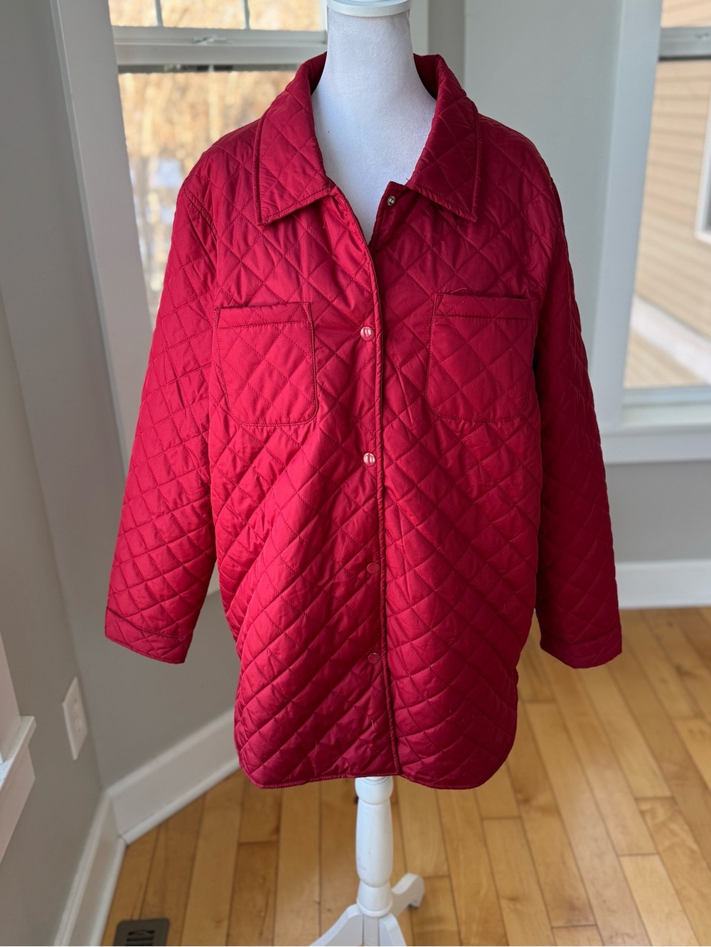 Blair Red Lightweight Quilted Shirt Jacket Shacket Size Large